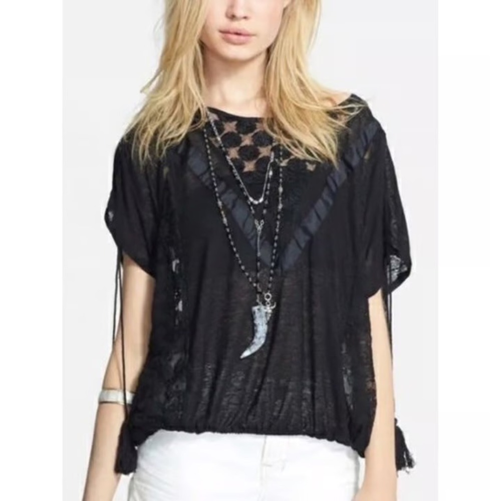 Free PEOPLE LACE TOP L boho chic whimsical‎ goth festival romantic grunge witchy
